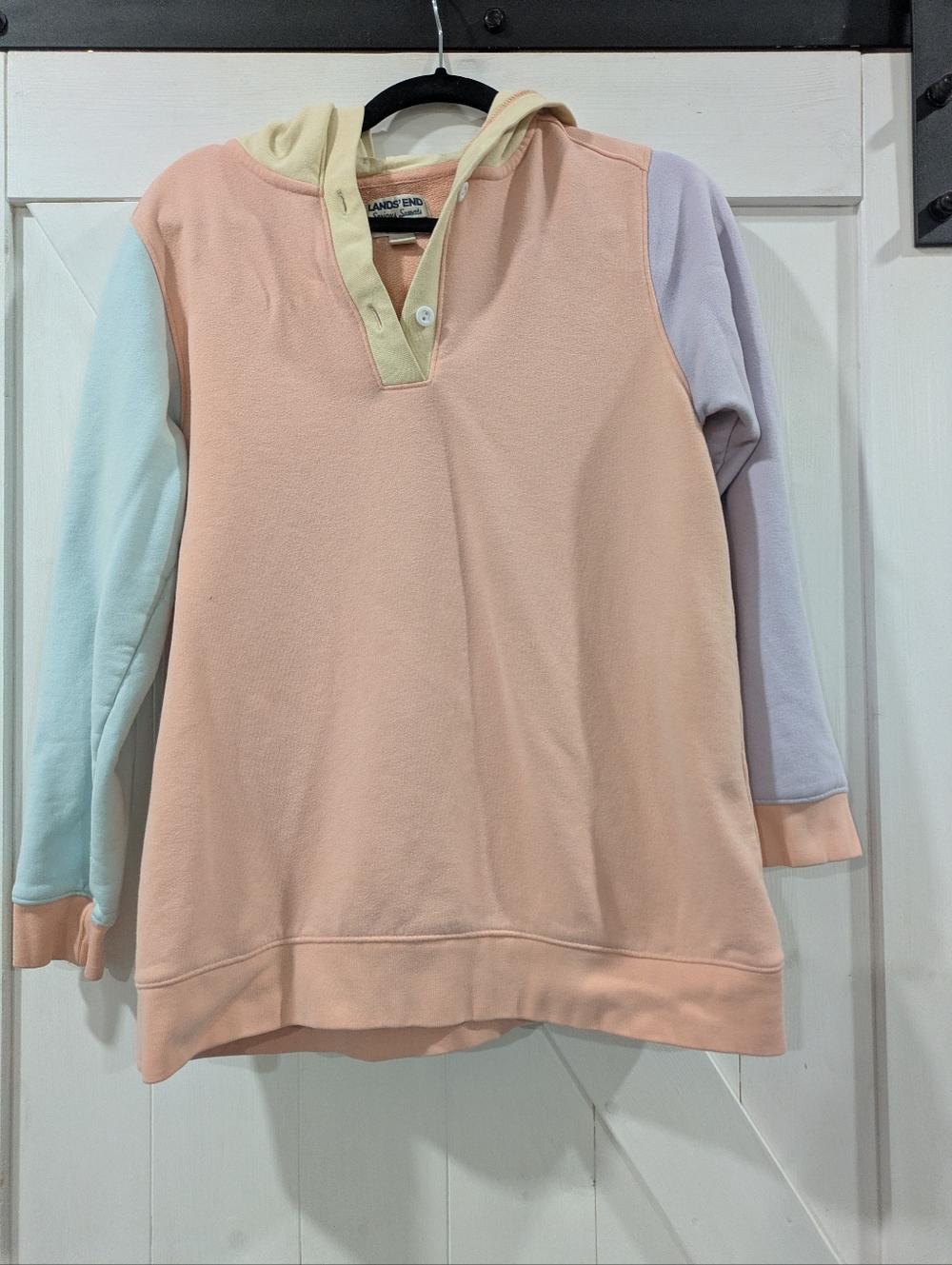 Vintage Lands' End Pastel Colorblock Hoodie - Peach, Mint & Lavender